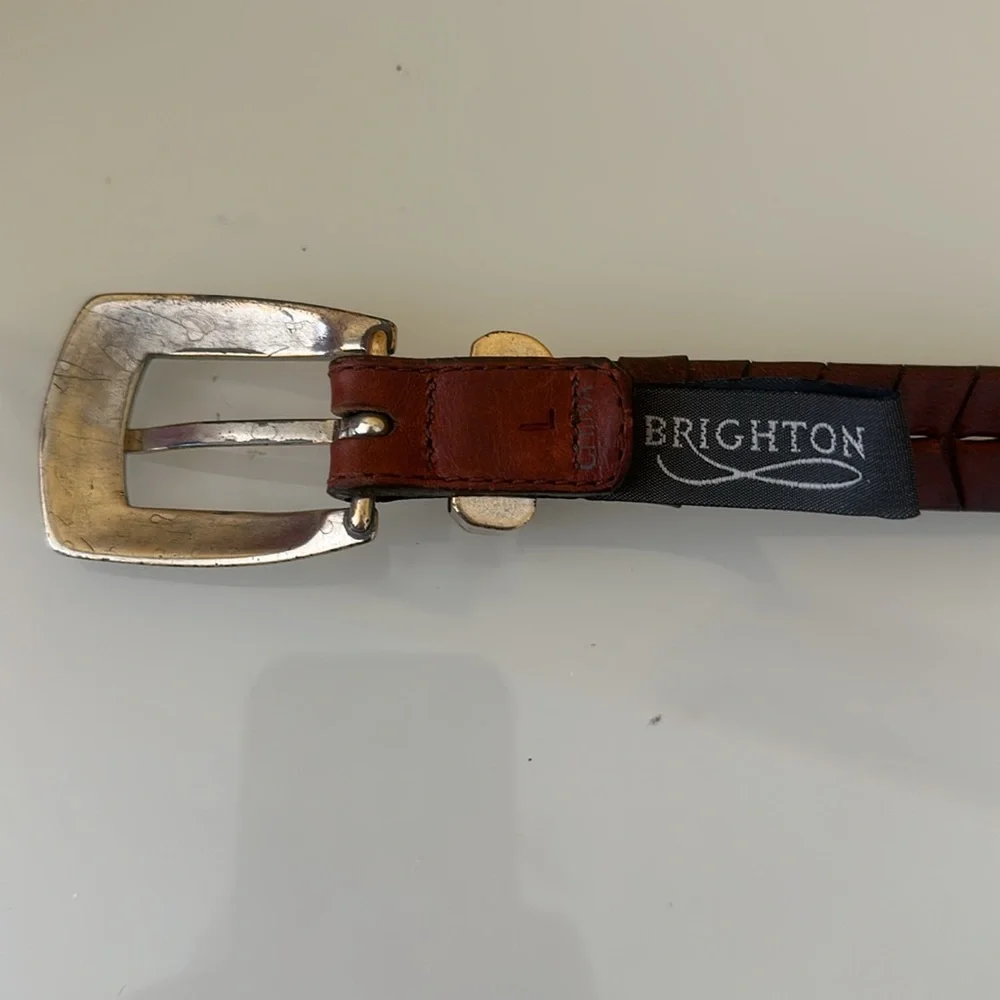 Brighton Brown Braided Leather Belt with Metal Medallions Size L